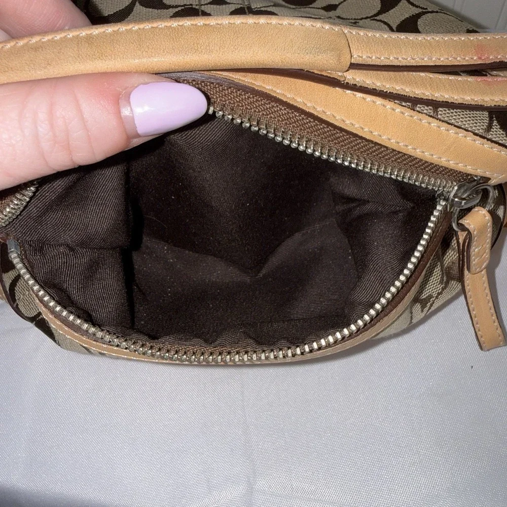 Vintage COACH Signature Canvas Leather East West Shoulder Bag Brown Tan Y2K